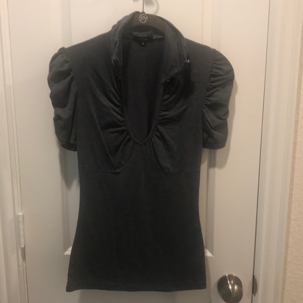Sel Gray Button Up Turtleneck Top In Size Small - image 2